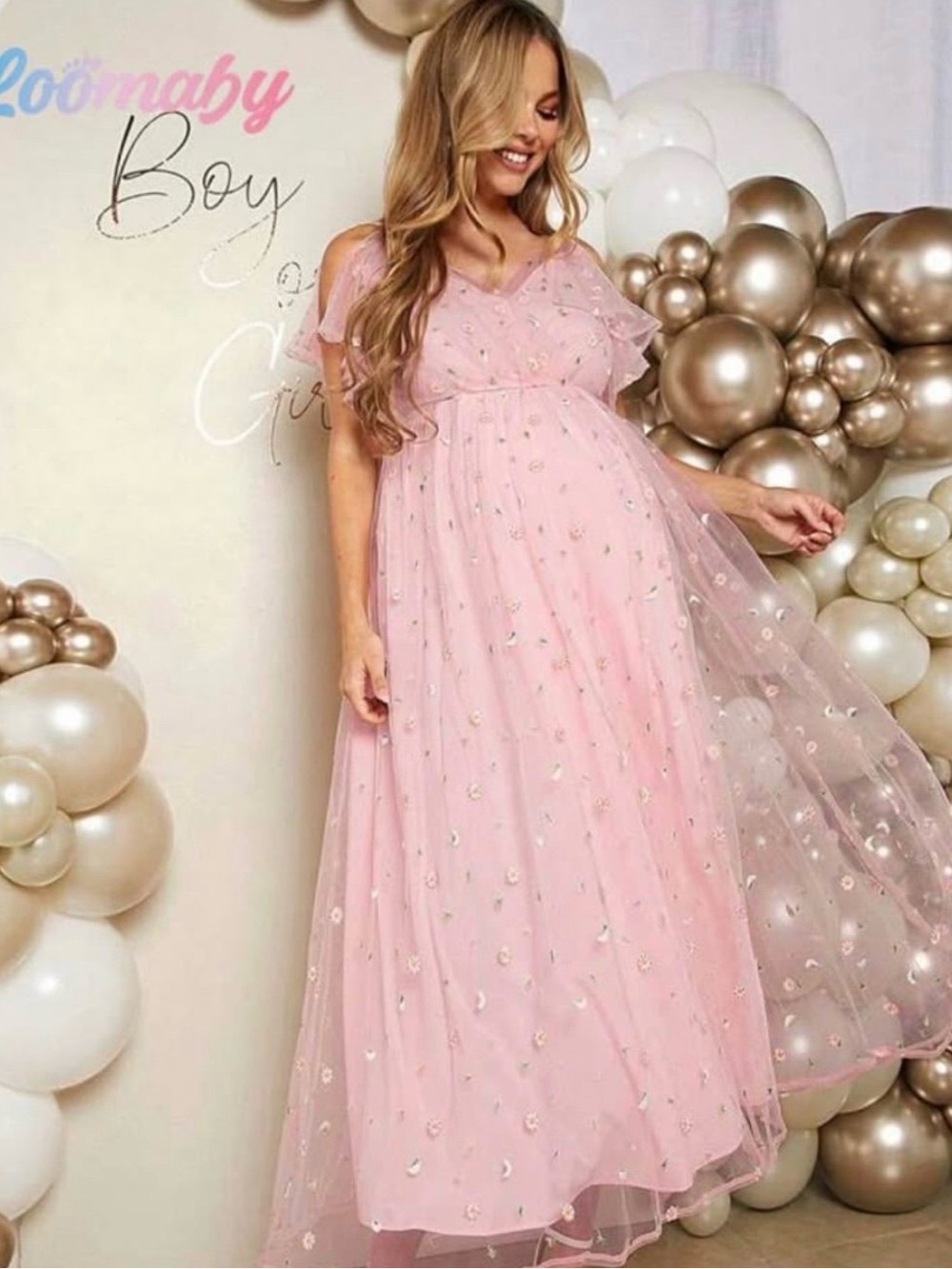 bloom Pink Tulle Formal Kids Dress with Metallic Star Accents